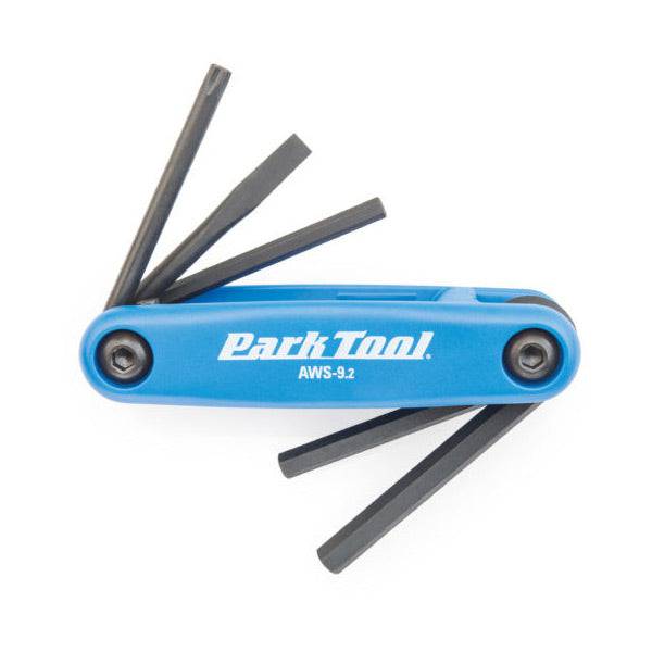 Park Tool AWS-9.2 fold-up hex wrench and screwdriver set with Torx driver, compact workshop tool kit with multiple hand tools.