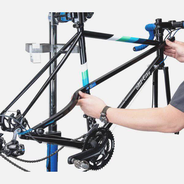 Park Tool FAI-2 frame alignment indicator used in bike workshop for accurate bike frame measurement and alignment.