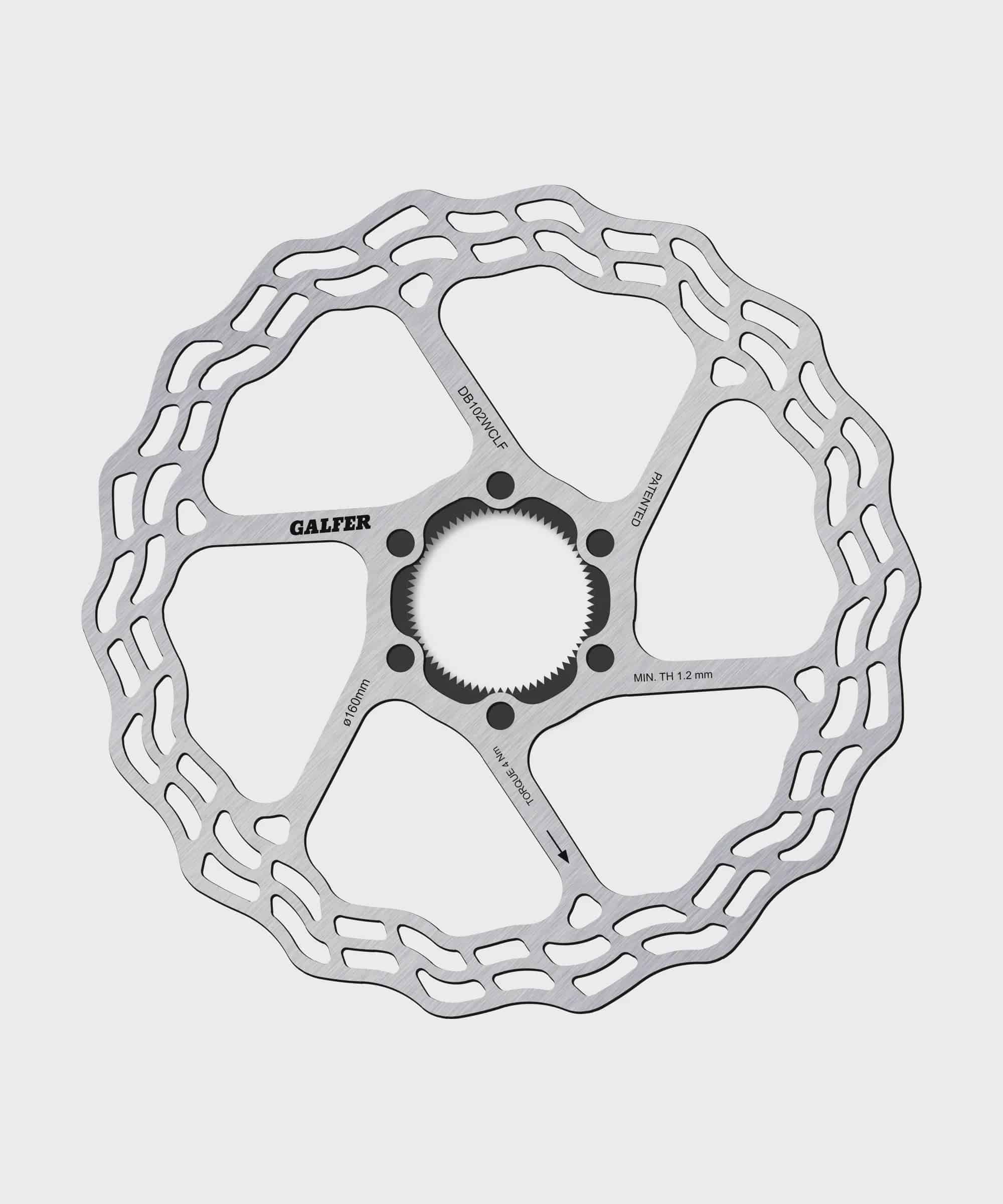 Galfer Wave Road disc rotor with 6-bolt mount for road, gravel, and cyclocross bikes, showing its wave design and metal surface.
