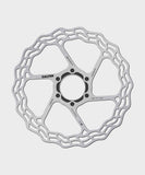 Galfer Wave Road disc rotor with 6-bolt mount for road, gravel, and cyclocross bikes, showing its wave design and metal surface.