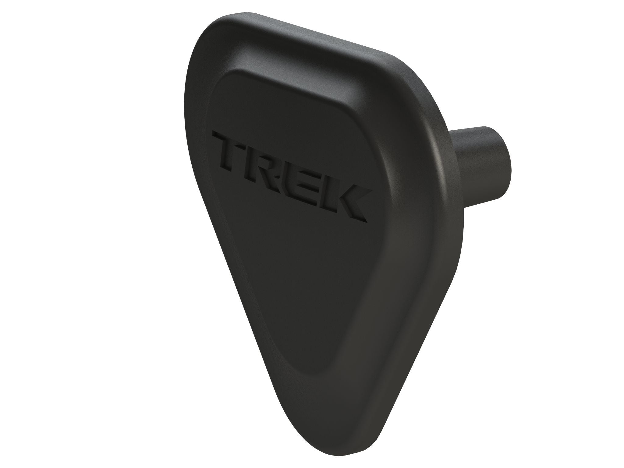 Black Trek Low Direct Mount front derailleur plate cover for seat tube protection, bicycle component part.
