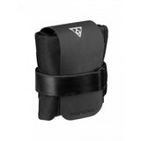Topeak Burrito Pack Slim bike frame bag in black with reflective print and water-repellent coating attached to a bike frame.
