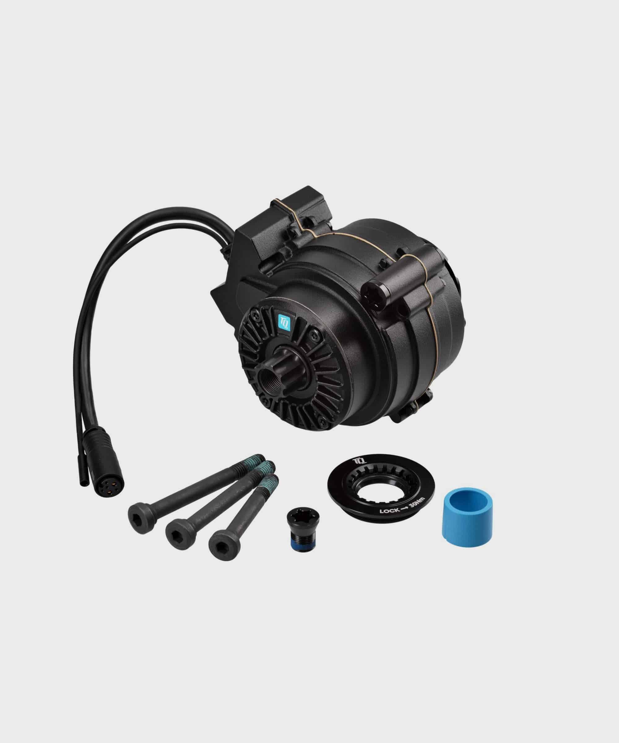 TQ HPR50 drive unit set for e-bike drivetrain upgrade, featuring motor components and wiring for electric bike performance.