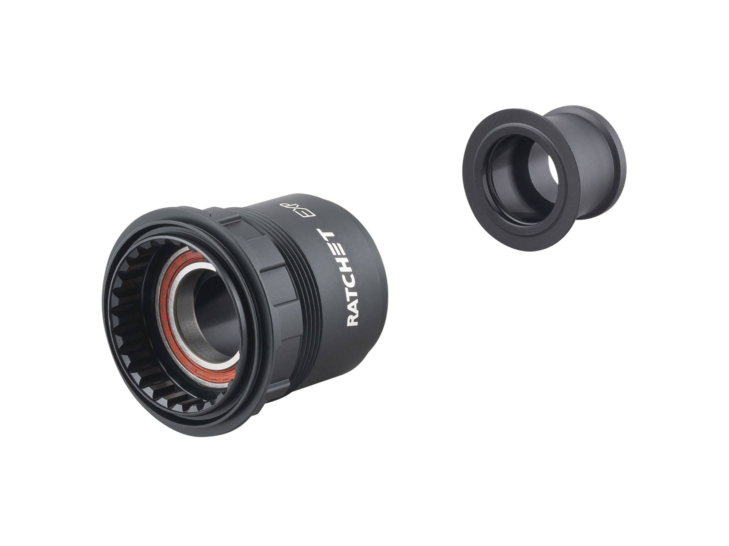 Bontrager Ratchet EXP SRAM XDR freehub body with 142mm old hub spacing for cassette compatibility, shown with detailed metal components