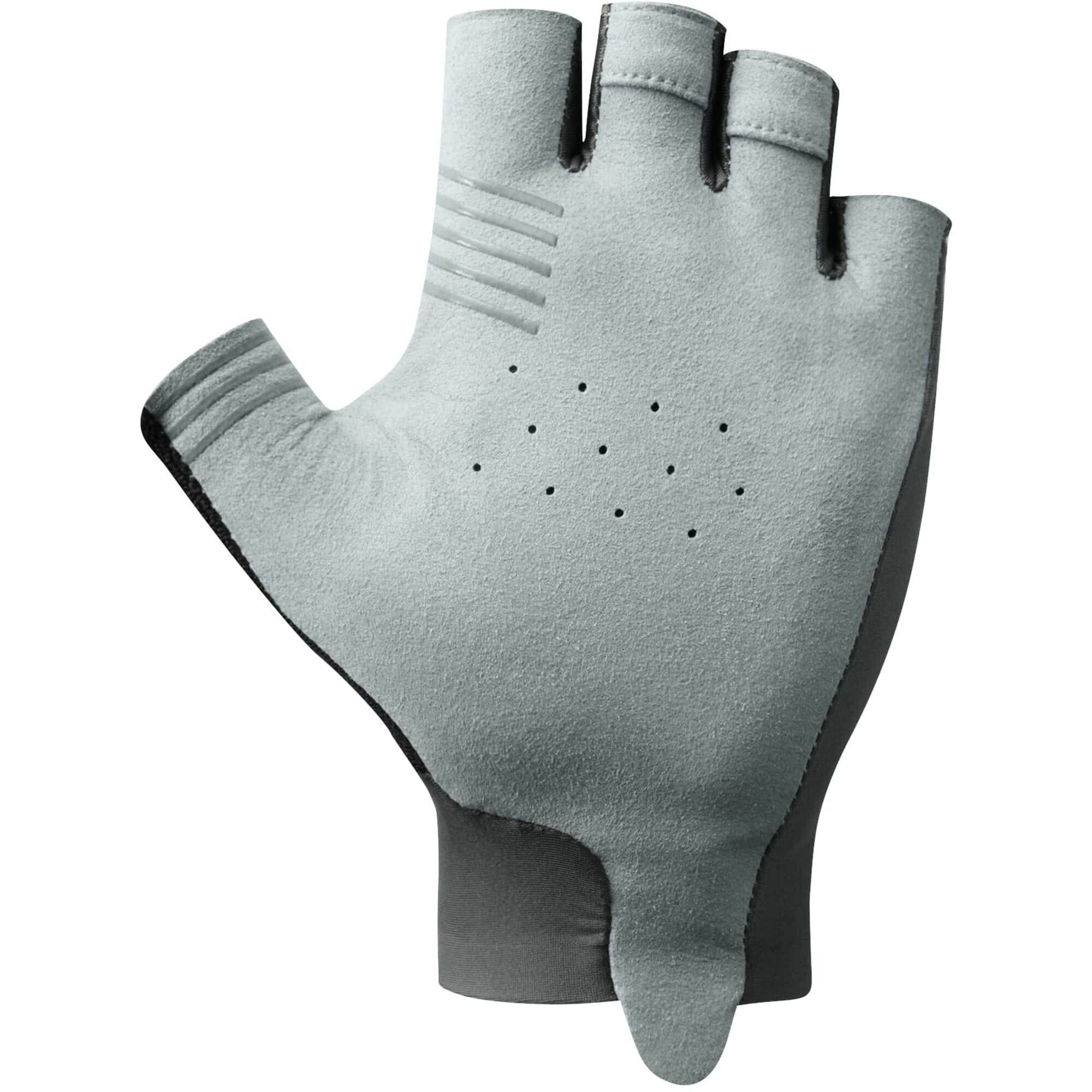Shimano men's lightweight, breathable cycling gloves showing padded palms and adjustable straps for racing and everyday riding.