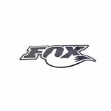 Black and white Fox bike decal sticker, durable weather-resistant component for bikes, featuring the Fox logo design.