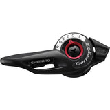 Shimano SL-TZ500 6-speed right hand thumb shifter for MTB bike components, with gear indicator and ergonomic design.