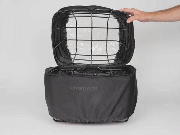 AtranVelo Rainy Duo Cover for bike basket with window and zipper access, waterproof rain protection accessory.