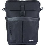 Black Basil Move Commuter Bicycle Bag with 15L capacity, laptop compartment, rain cover, and MIK studs for secure attachment.