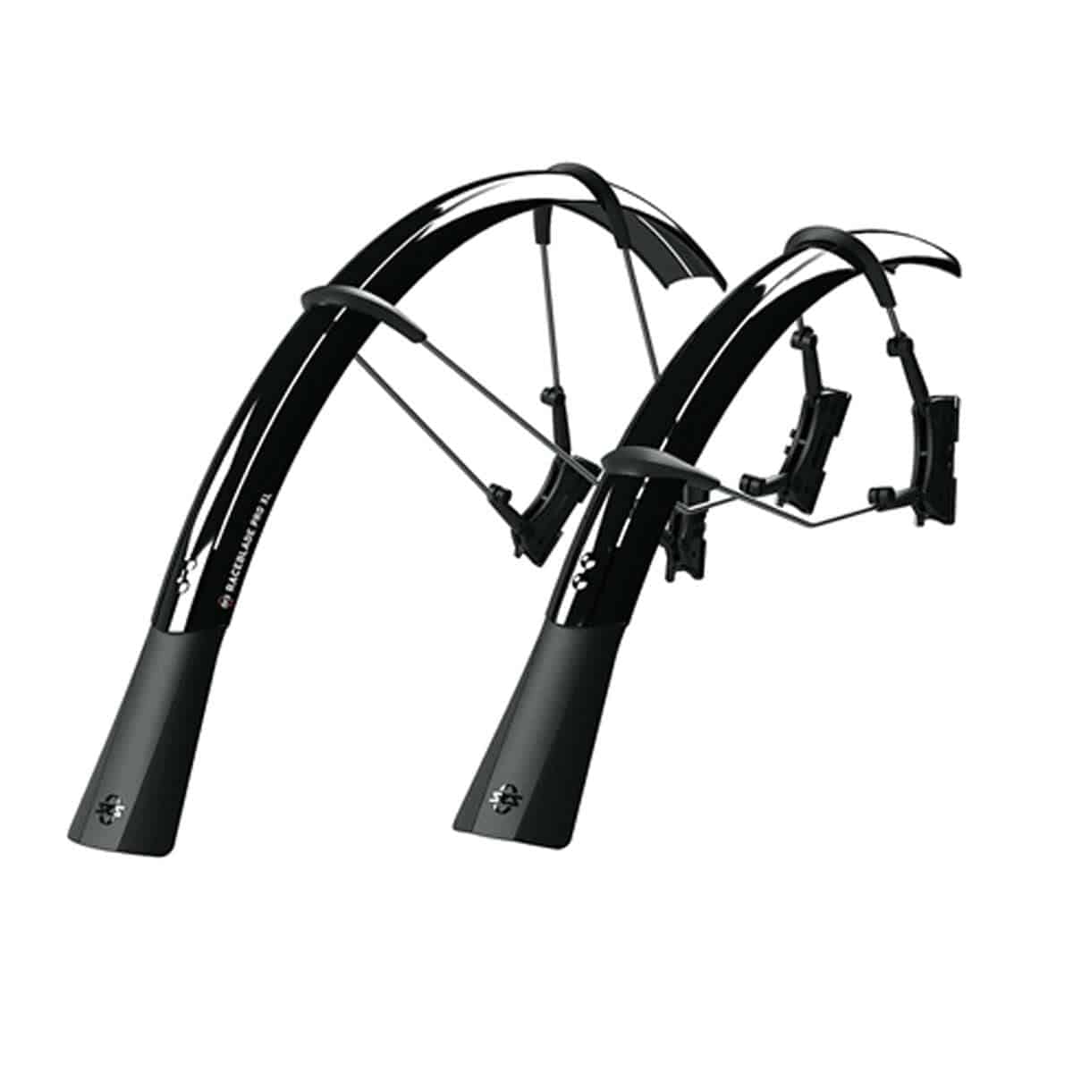 SKS Raceblade Pro black mudguard set for road bikes with disc brakes and aero forks, made of durable plastic.