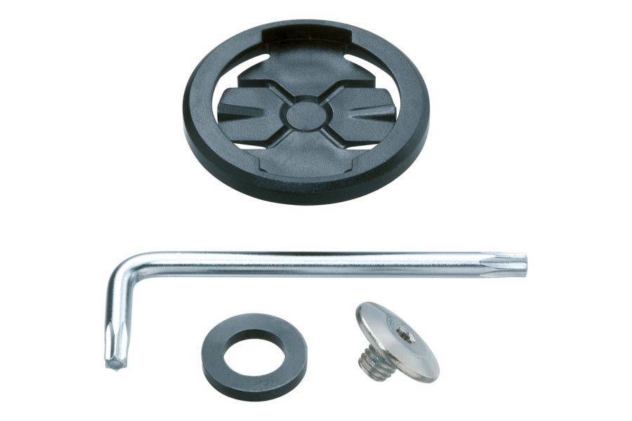 Topeak G-ear adaptor for Garmin devices in black and silver, Ridecase mount accessory for easy bike computer attachment.