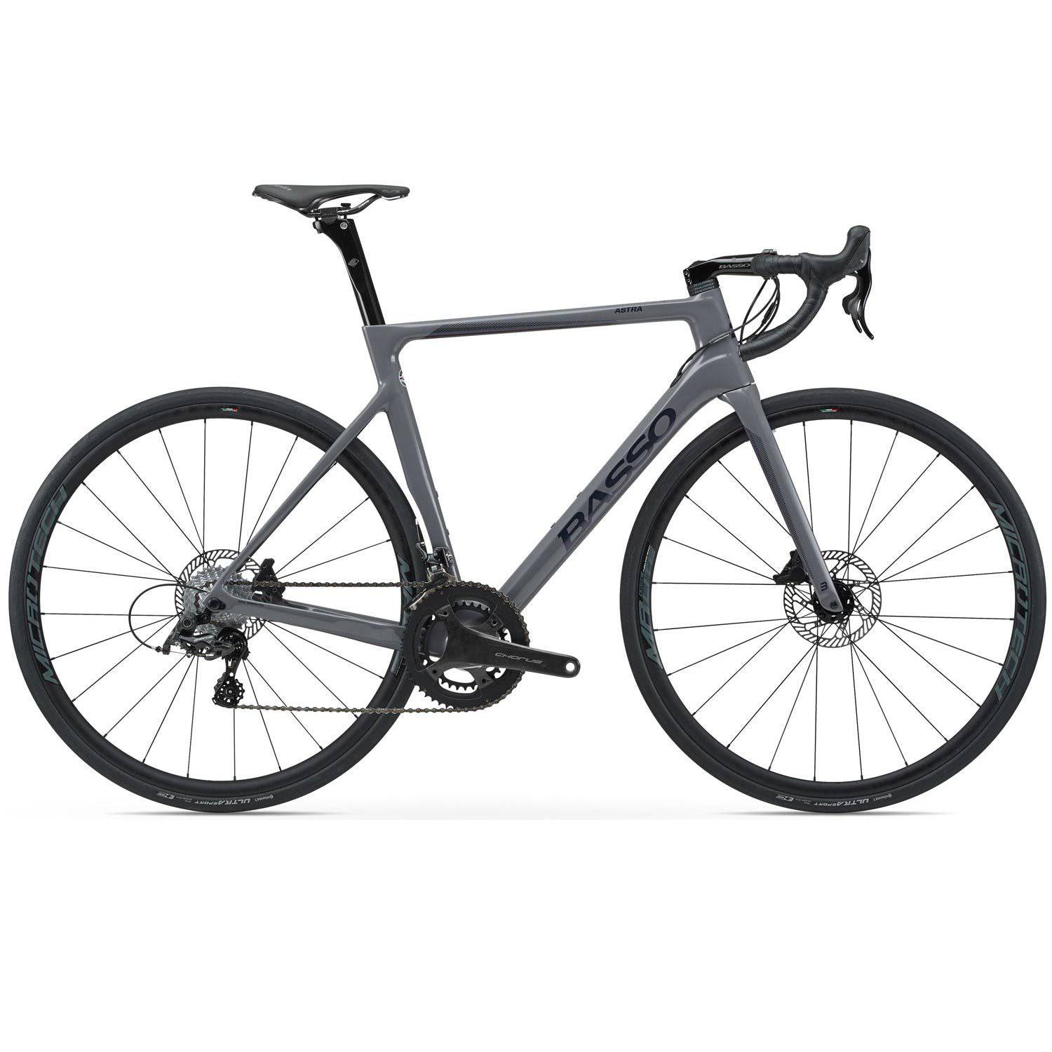 Basso Astra 2021 road bike with dark grey frame, Shimano Ultegra 11-speed hydraulic disc brakes, lightweight design