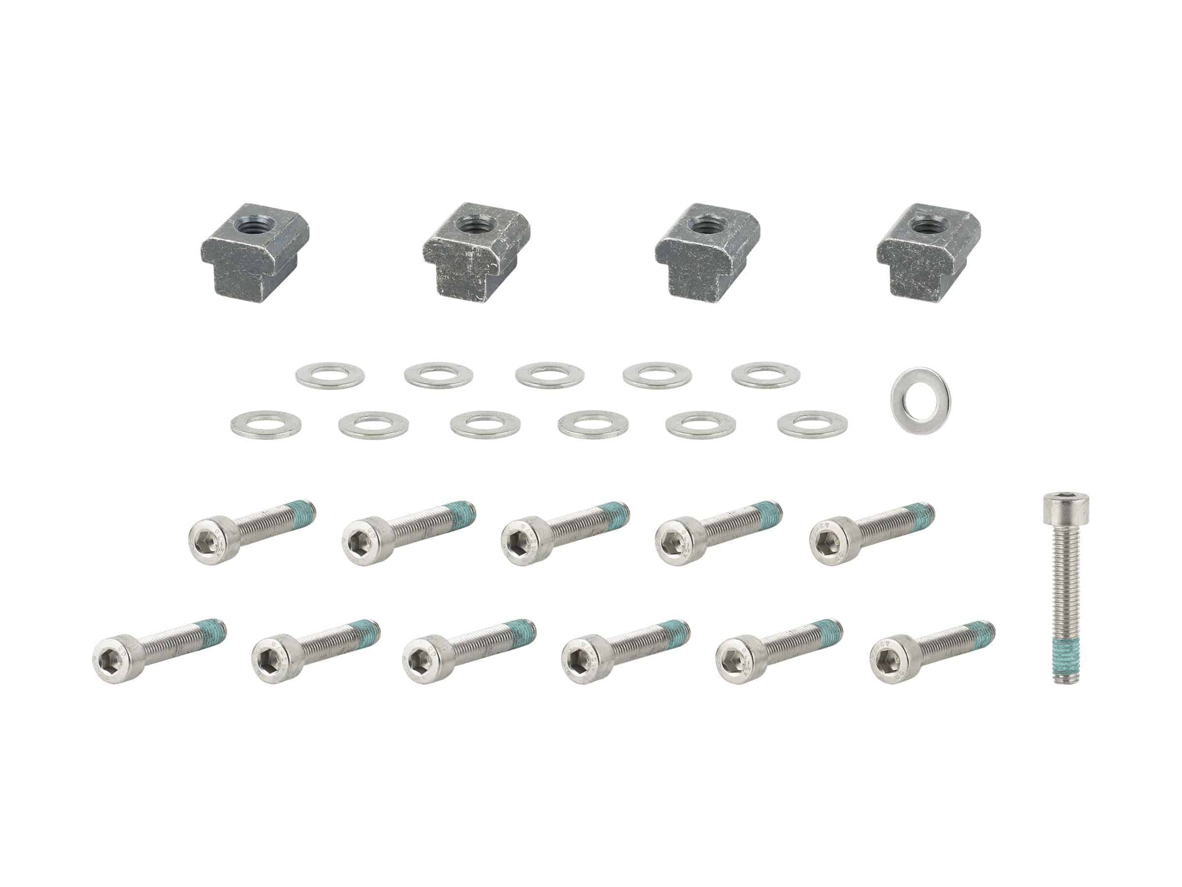 Trek Fetch+ 4 frame hardware kit with black and chrome M5 x 12mm components for e-bike maintenance, shown in the image.