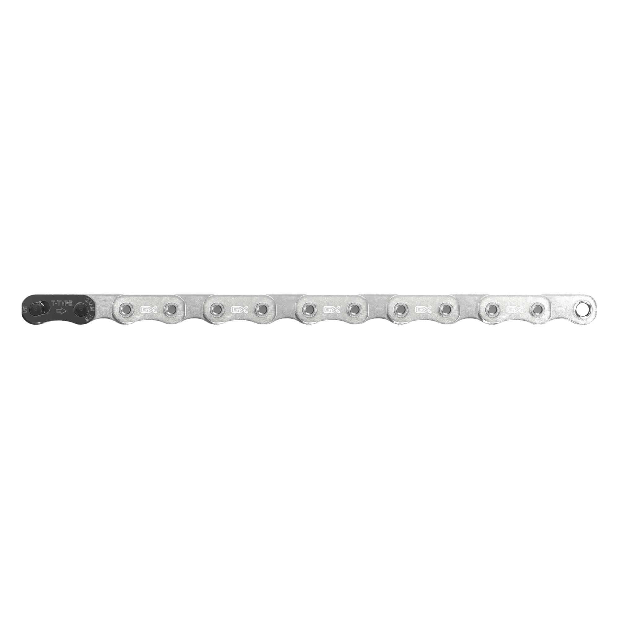 SRAM GX Eagle 12-speed chain in silver with 126 links and PowerLock for mountain bike components.