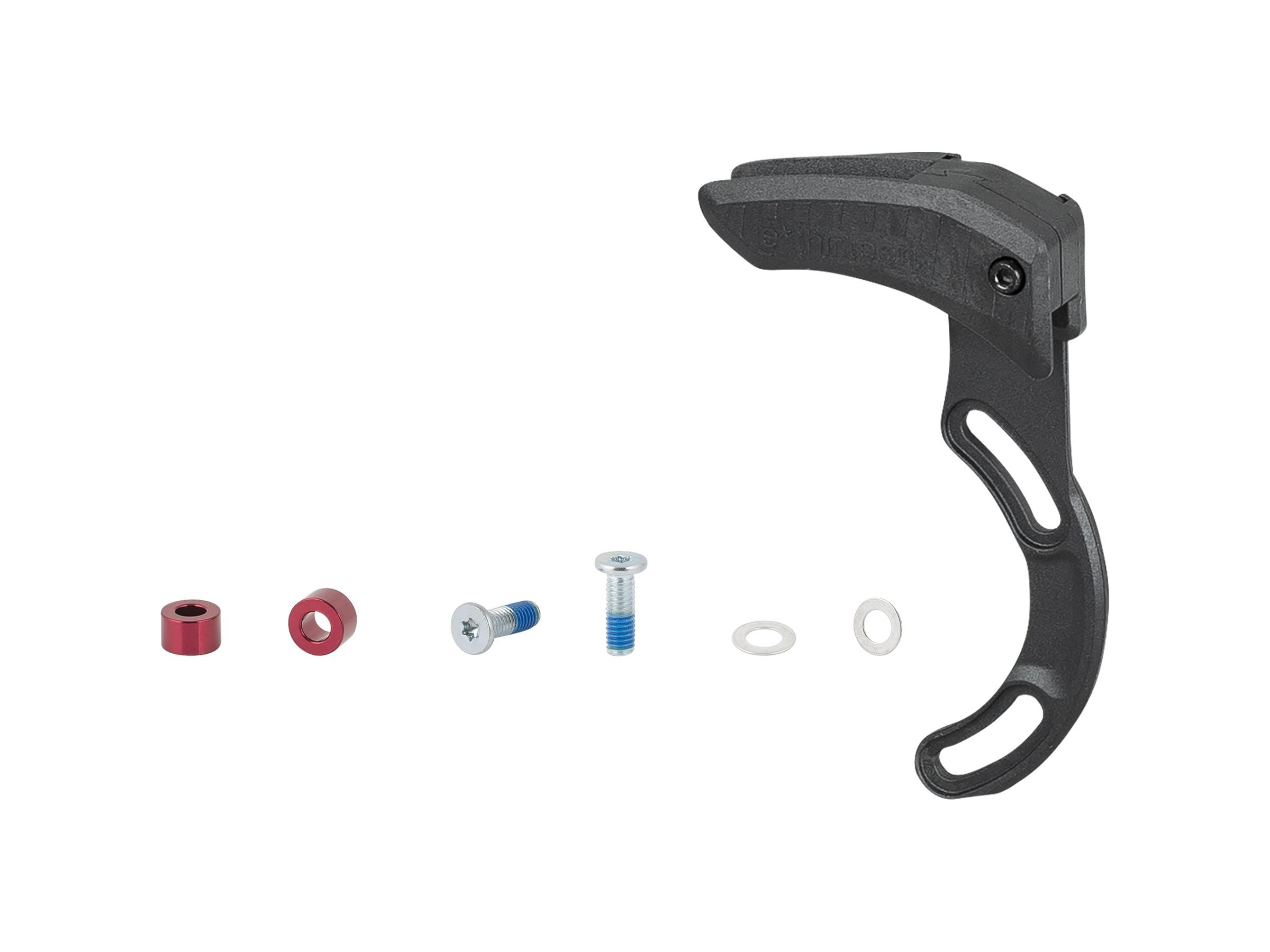Trek e*Thirteen e*Spec chainguide for Bosch Black 55mm chainline, mounted on Trek mountain bike frame, component for bike drivetrain.