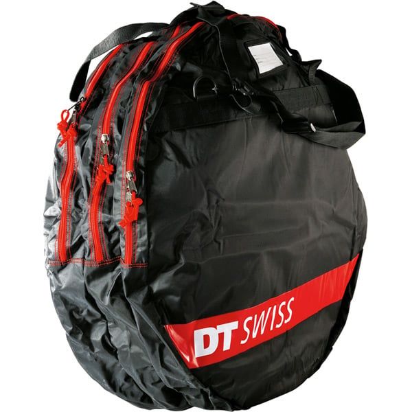 DT Swiss bike wheel bag for up to three wheels, protective storage case for cycling components, shown with wheels inside.