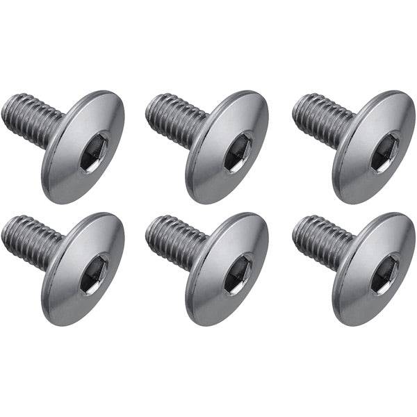 Shimano SPD-SL cleat bolts, 10mm, six-pack, replacement cycling components for secure pedal attachment.