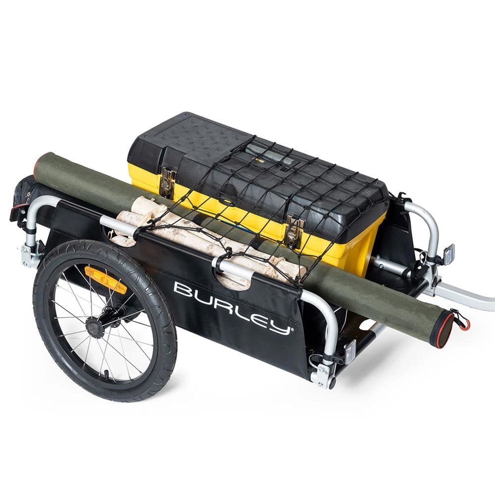 Burley Cargo Bungee Net securing items on Coho XC or Flatbed trailers, featuring secure mounts and spares for accessories.