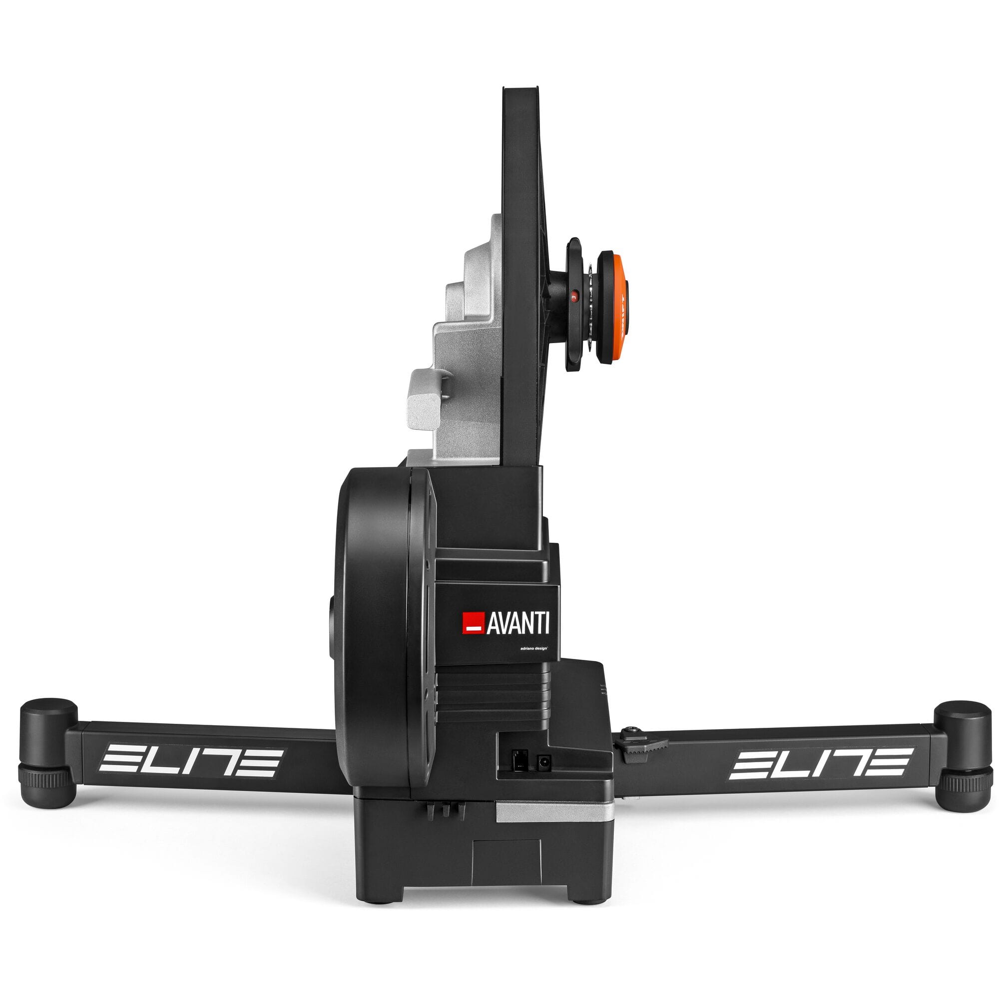Elite Avanti FE-C Smart Trainer with OTS Power, Wi-Fi, and Zwift compatibility, shown with digital display and connection ports.