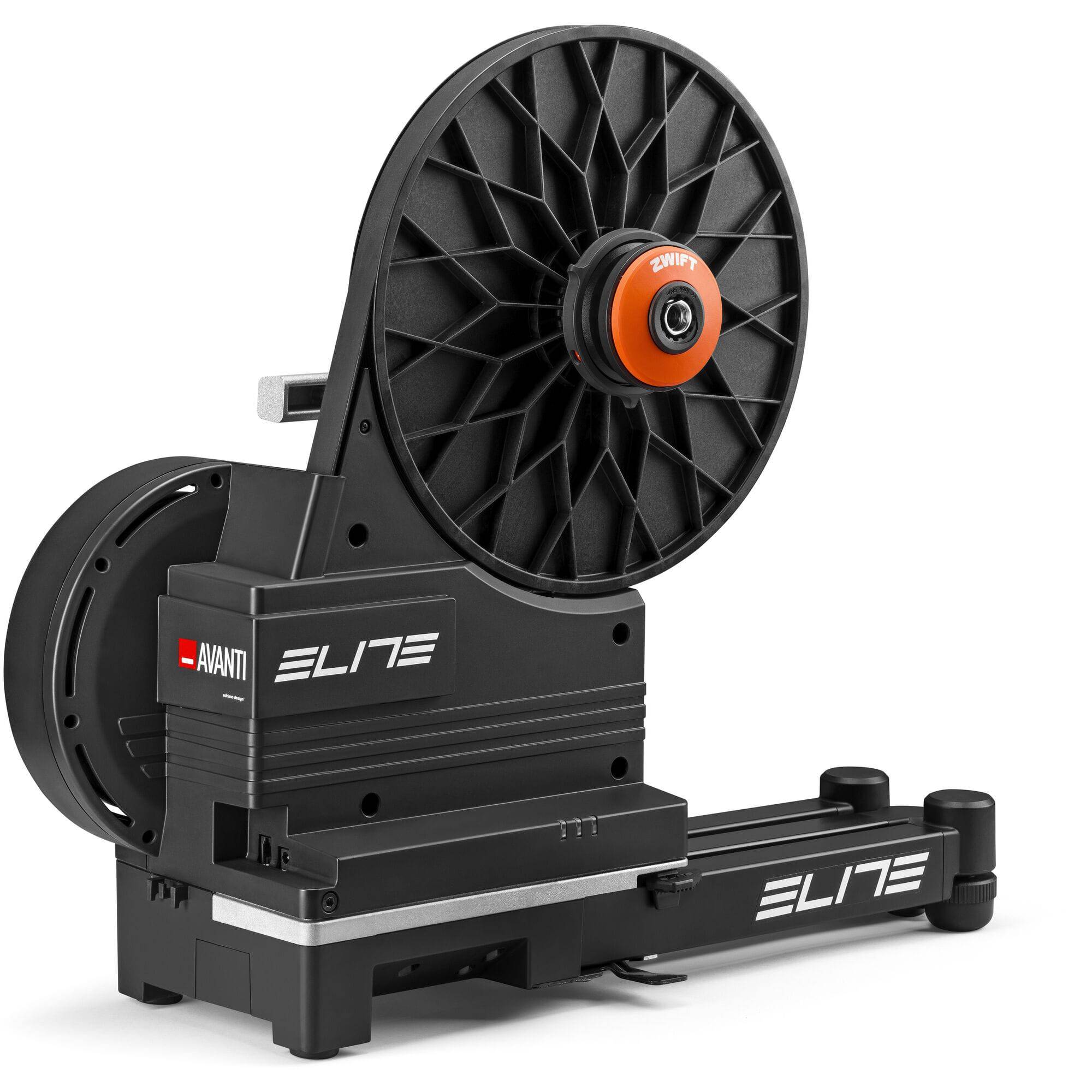 Elite Avanti FE-C Smart Trainer with OTS Power, Wi-Fi, and Zwift compatibility, shown with digital display and adjustable resistance.