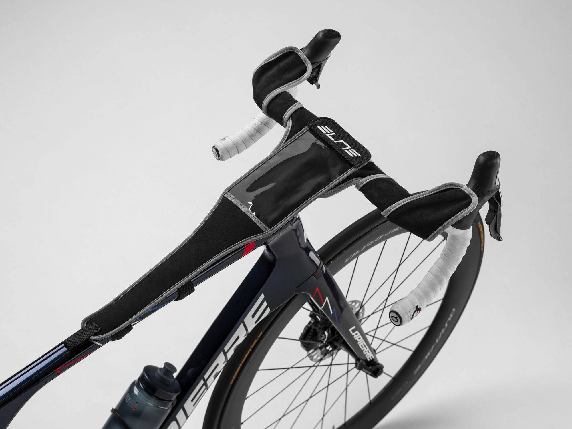 Elite Protec Wing Sweat Net accessory for indoor bike training, featuring a touchscreen phone sleeve, designed for bike trainers.