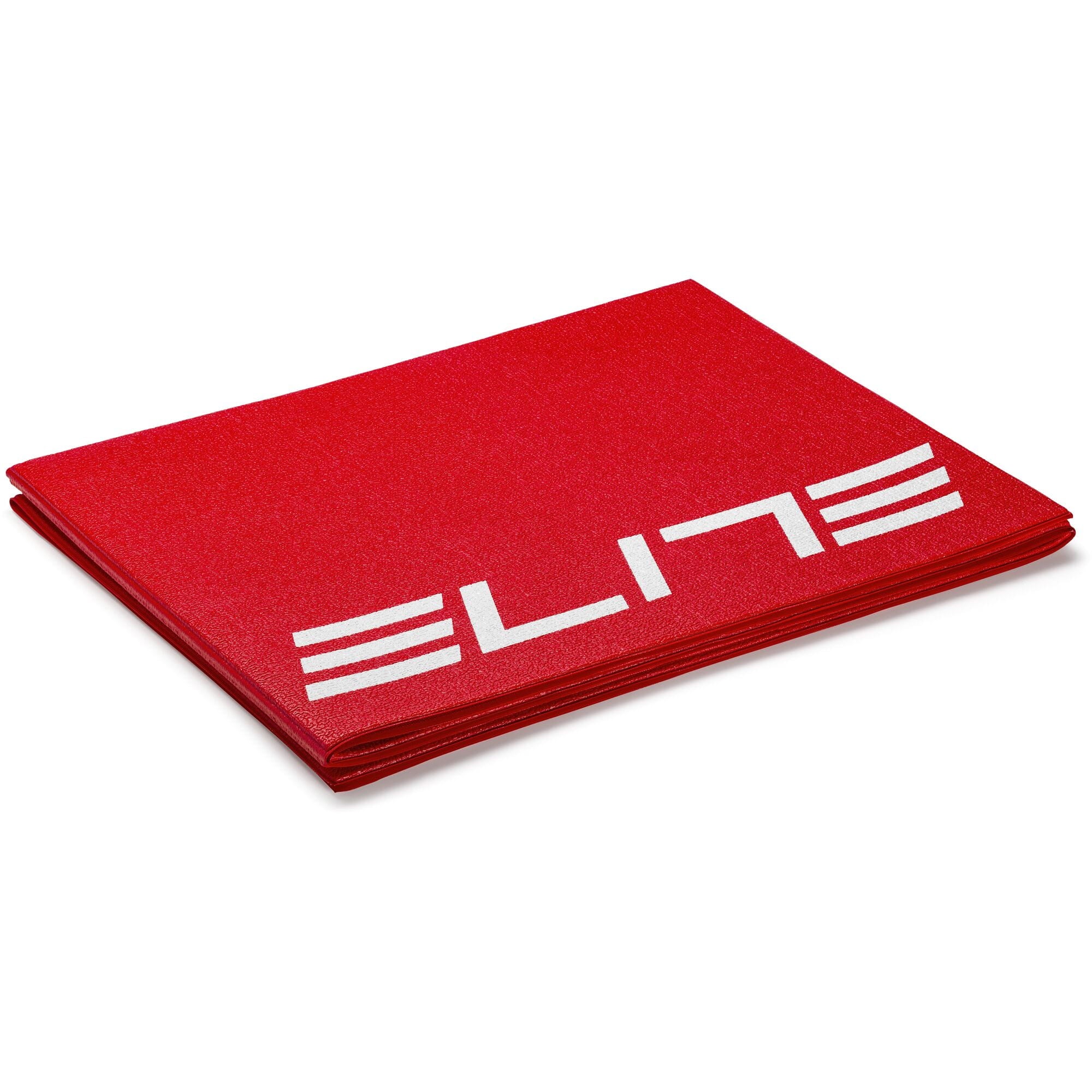 Elite foldable polymer training mat for indoor cycling and home trainers, 180x90cm, showing a black cushioned floor mat.