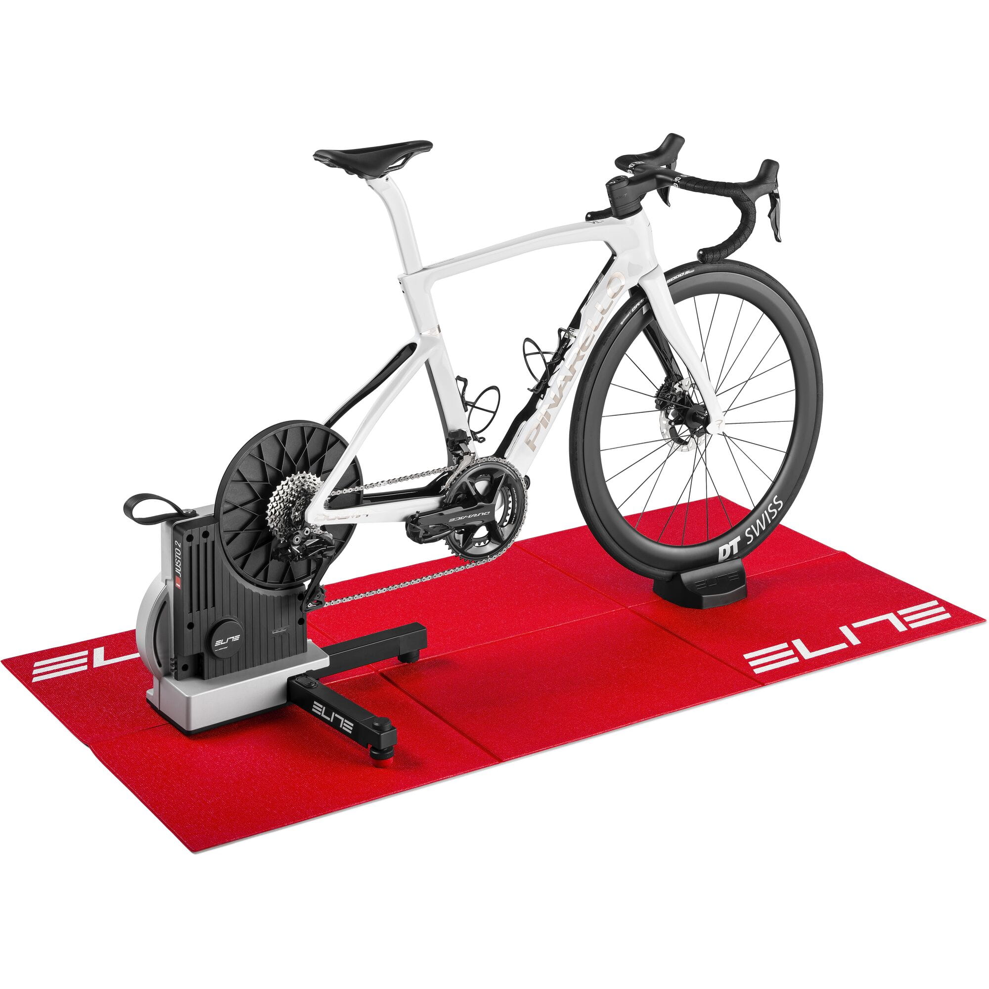 Elite foldable polymer training mat for indoor cycling and home trainers, 180x90cm, showing the textured surface and foldable design.