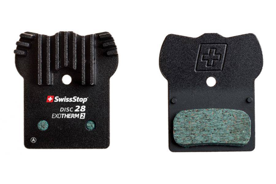 SwissStop Disc 28 brake pads for Shimano MTB XTR XT M8000, black Exotherm 2, high-performance cycling component.