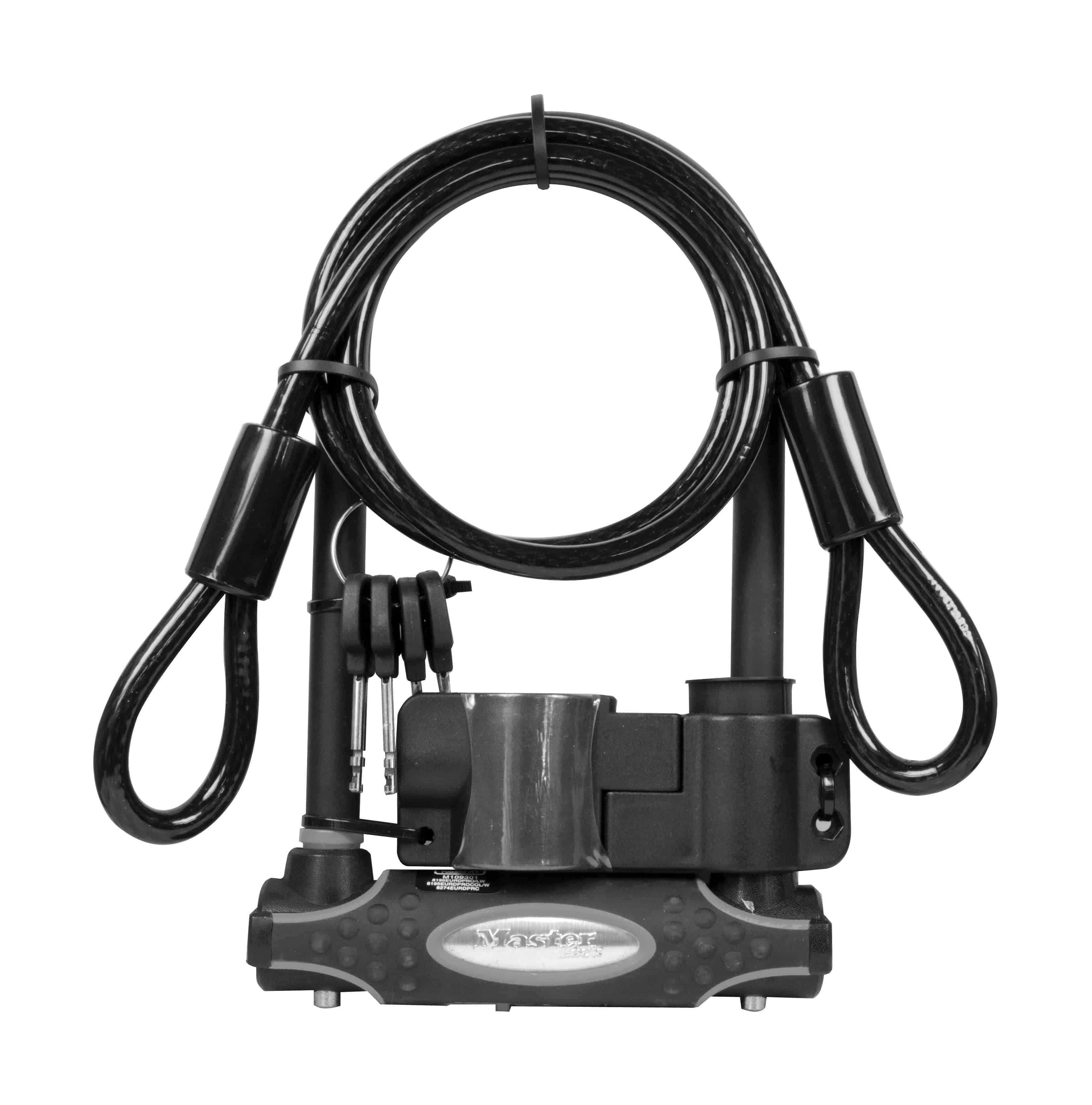 Master Lock U-lock with end loop cable, heavy-duty security lock in 11x21x120cm size, durable bike and equipment accessory