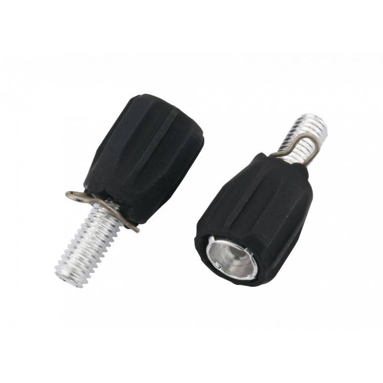 Jagwire M5 index adjusting barrels in black for brake cable tension control, shown in a pack of 10, component for bicycle brake systems.