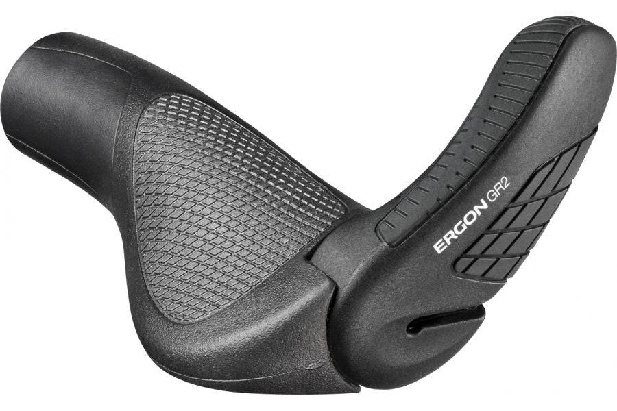 Ergon GP3 grips with adjustable 3-finger bar ends, designed for enhanced bike control and comfortable handling.