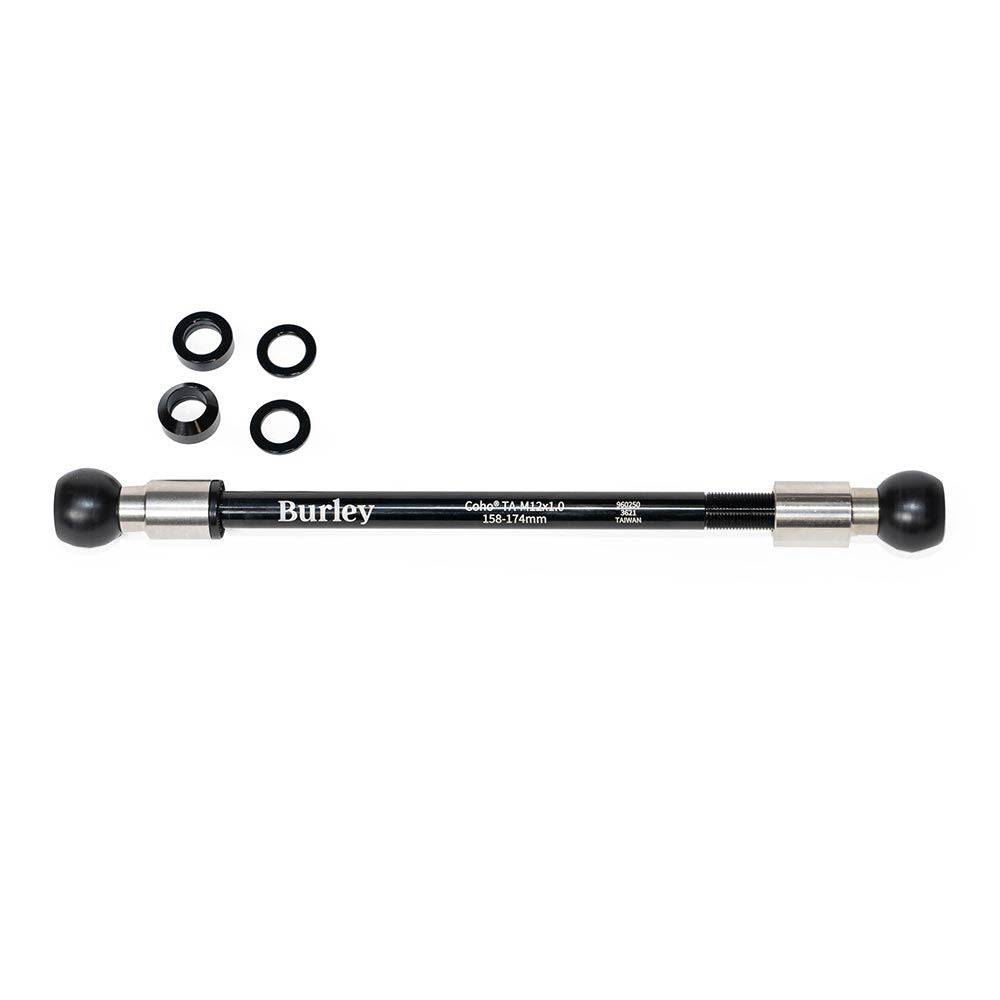 Burley spare Coho thru axle for bike trailers, compatible with 158-174mm trailer frames, bike trailer accessories