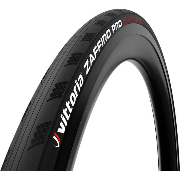 Vittoria Zaffiro Pro V 700x23c folding road tyre with puncture protection, shown mounted on a bicycle wheel.
