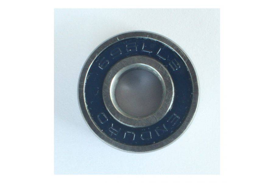 Enduro Bearings 696 LLB ABEC 3 sealed bike bearings, 6x15x5mm, for hubs and bottom brackets, shown in a close-up image.