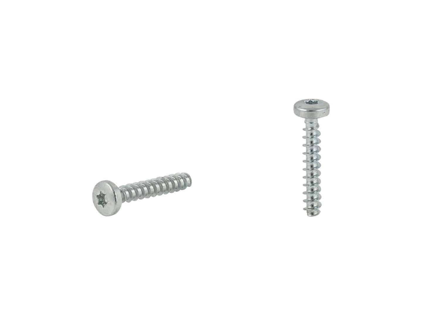 Trek black zinc-plated self-tapping screw, 3.5mm x 19mm, for bike frame assembly, shown with threading and head details.