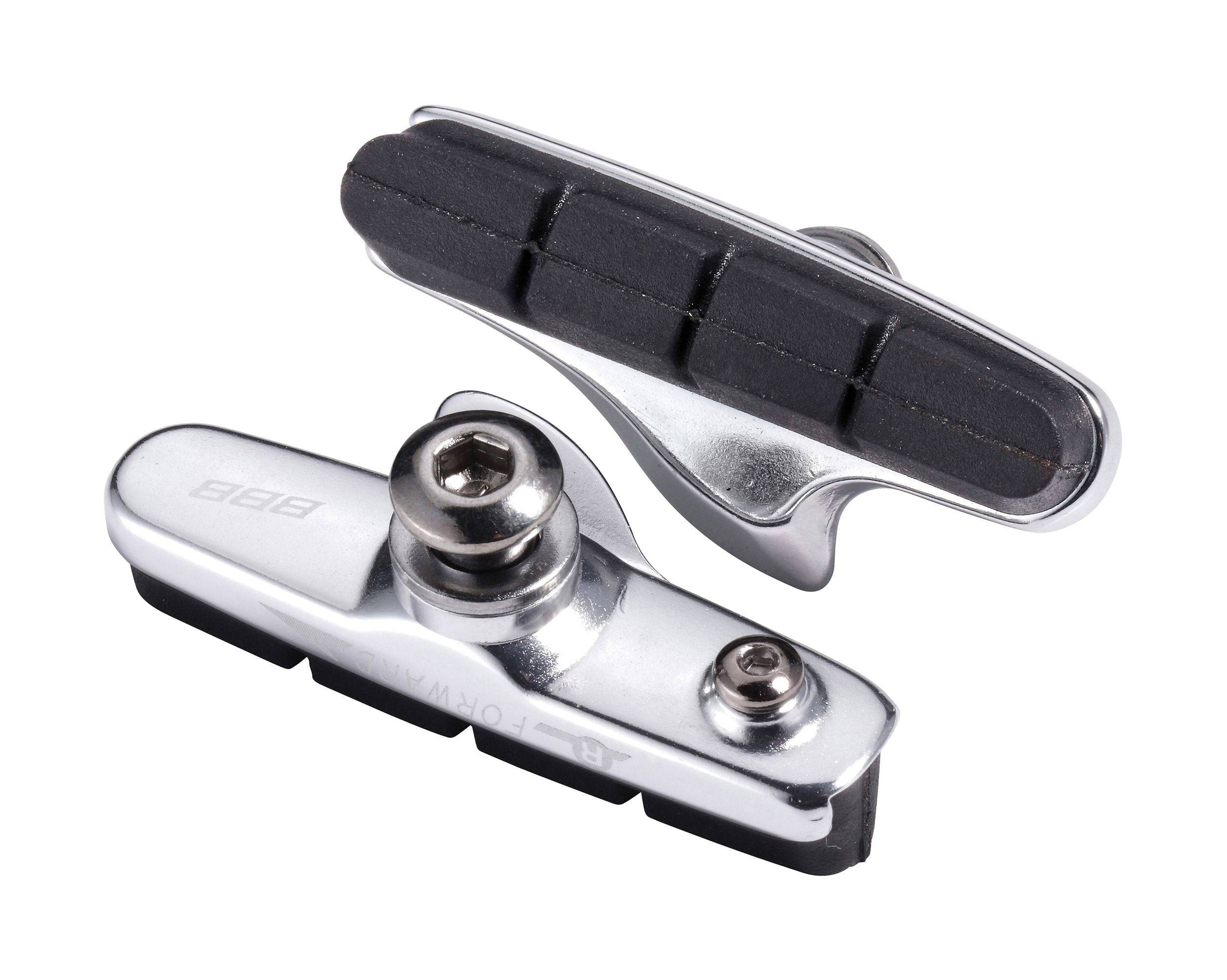 BBB Roadstop Shimano Cartridge Brake Pads for Shimano & SRAM systems, showing the black brake pad components with branding details.