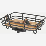 AtranVelo EPIC RETRO AVS bike basket with bamboo base and 8L capacity, mounted on a bicycle for carrying essentials.