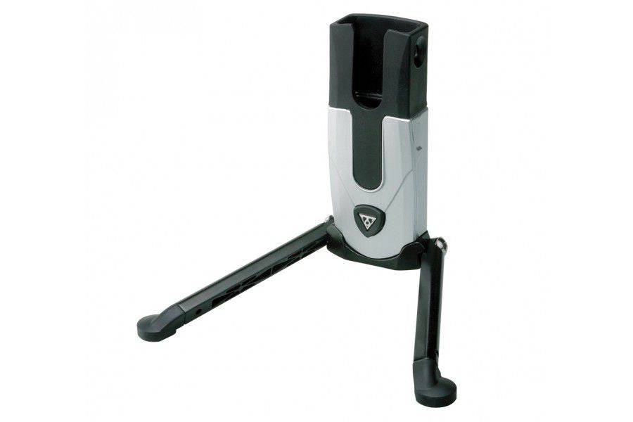 Topeak Flash Stand Fat adjustable mountain bike stand in black and silver, compact and sturdy for bike maintenance.