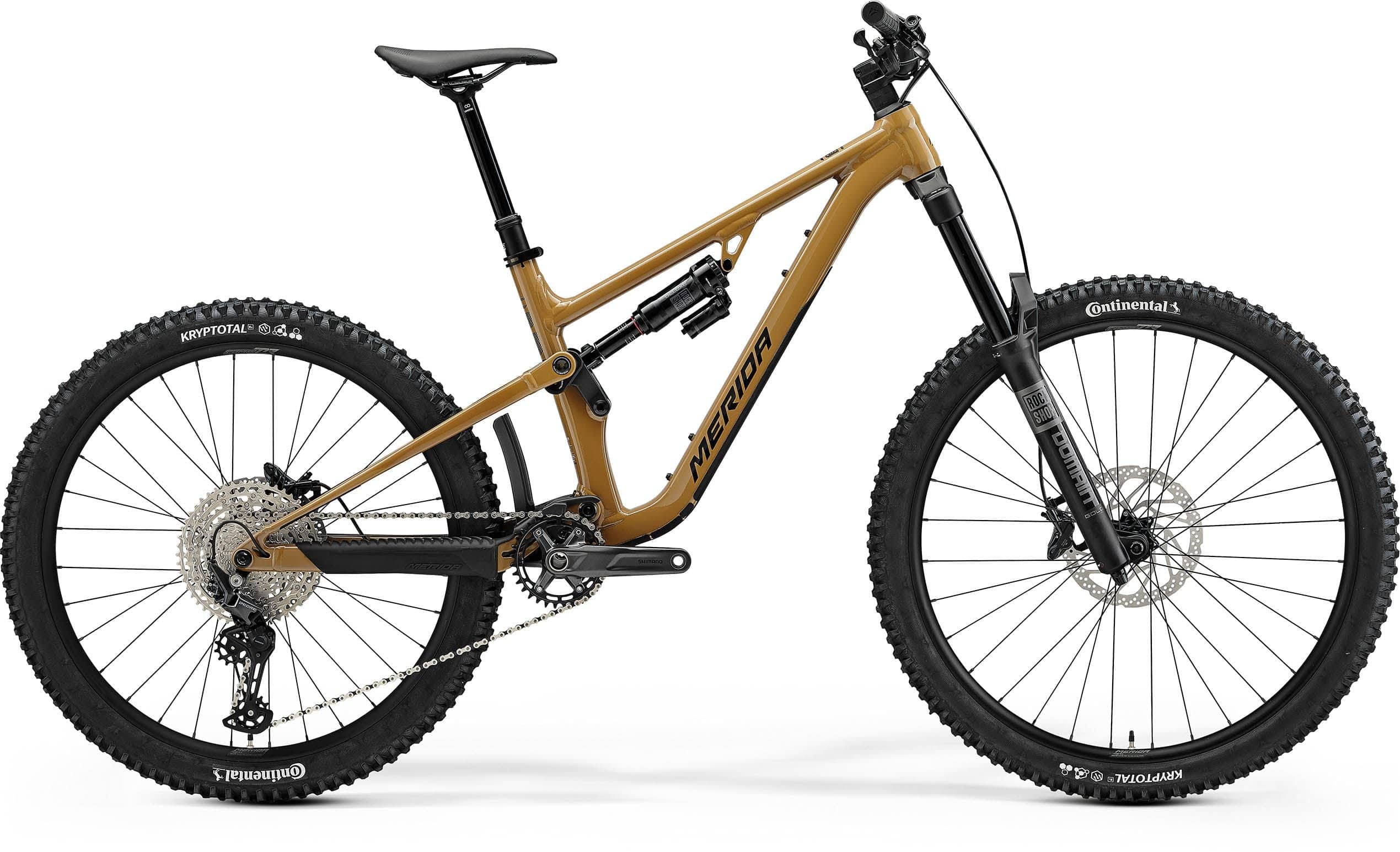 Merida One-Sixty 500 MY26 full suspension mountain bike with Shimano Deore M6100 drivetrain, featuring front and rear suspension, knobby tires