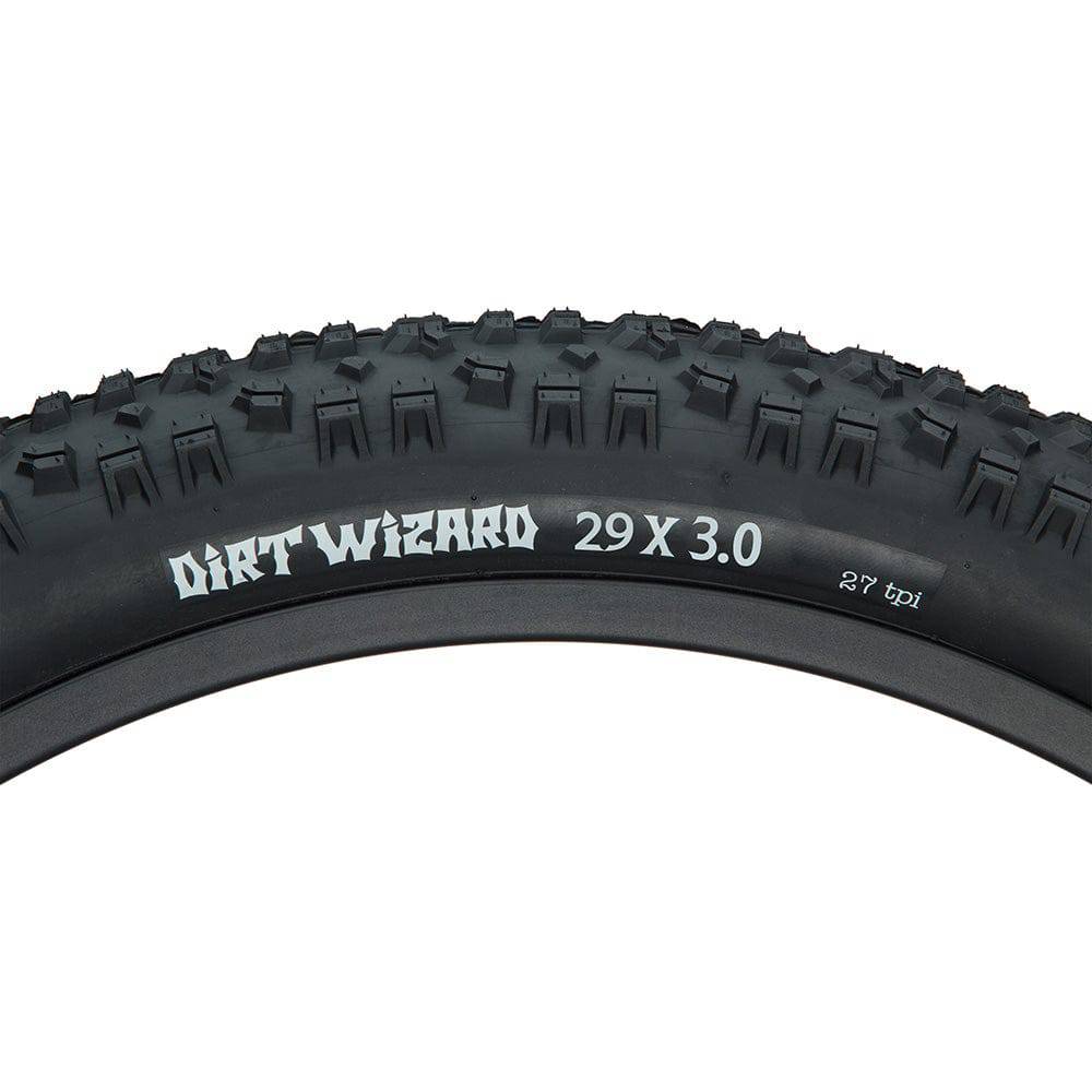 Surly Dirt Wizard 29+ 3-inch tubeless-ready mountain bike tyre showing side tread pattern for traction and control.