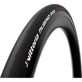 Vittoria Rubino Pro IV foldable clincher tyre with Graphene 2.0 technology, close-up of black bicycle tyre on a wheel rim.