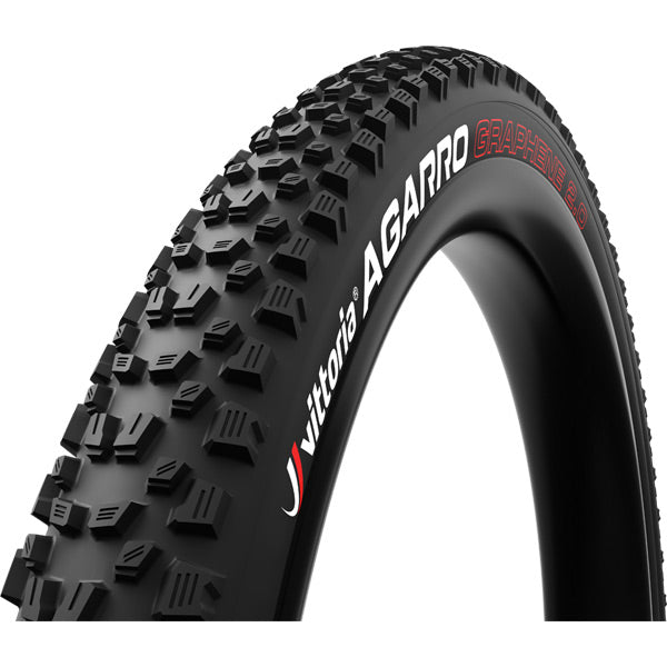 Vittoria Agarro Trail MTB tire 29x2.6 with 4C Graphene 2.0 TNT bead, rugged mountain bike tire on a wheel.