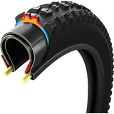 Vittoria Mazza Trail G2.0 Enduro tyre with Graphene 2.0 compound mounted on a bicycle wheel for mixed terrain riding.