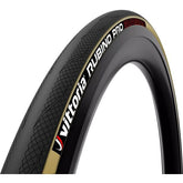 Vittoria Rubino Pro IV G2.0 foldable road bike clincher tyre with black sidewalls and tan tread, designed for performance cycling.