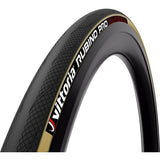Vittoria Rubino Pro IV G2.0 foldable road bike clincher tyre with black sidewalls and tan tread, designed for performance cycling.