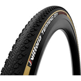 Vittoria Terreno Dry Gravel G2.0 TLR tubeless ready tyre for cyclocross, shown mounted on a bicycle wheel.