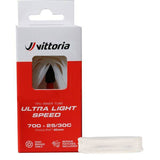 Vittoria Ultra Light Speed 700x25/30 FV Presta RVC 80mm road bike inner tube, showing the lightweight design and valve details.