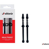Vittoria tubeless valve set with two brass 60mm Presta valves featuring removable cores, suitable for bicycle wheel components.