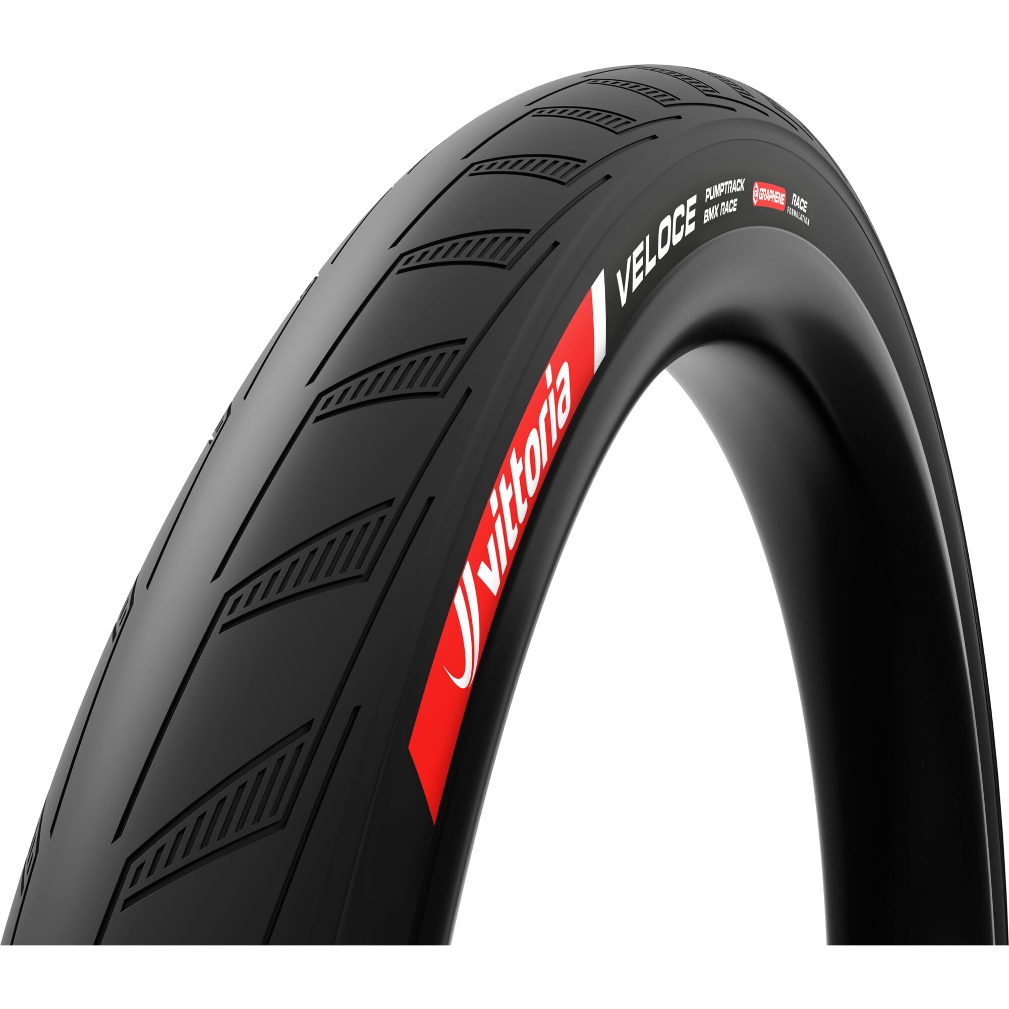 Vittoria Veloce Folding BMX tyre 20x1.90 with fast rolling tread and high grip for pump track riding.