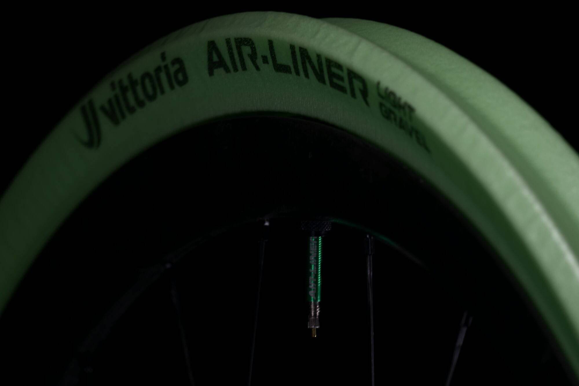 Vittoria Air-Liner Light gravel tyre insert for 42-50mm tubeless gravel tires, shown mounted on a wheel.